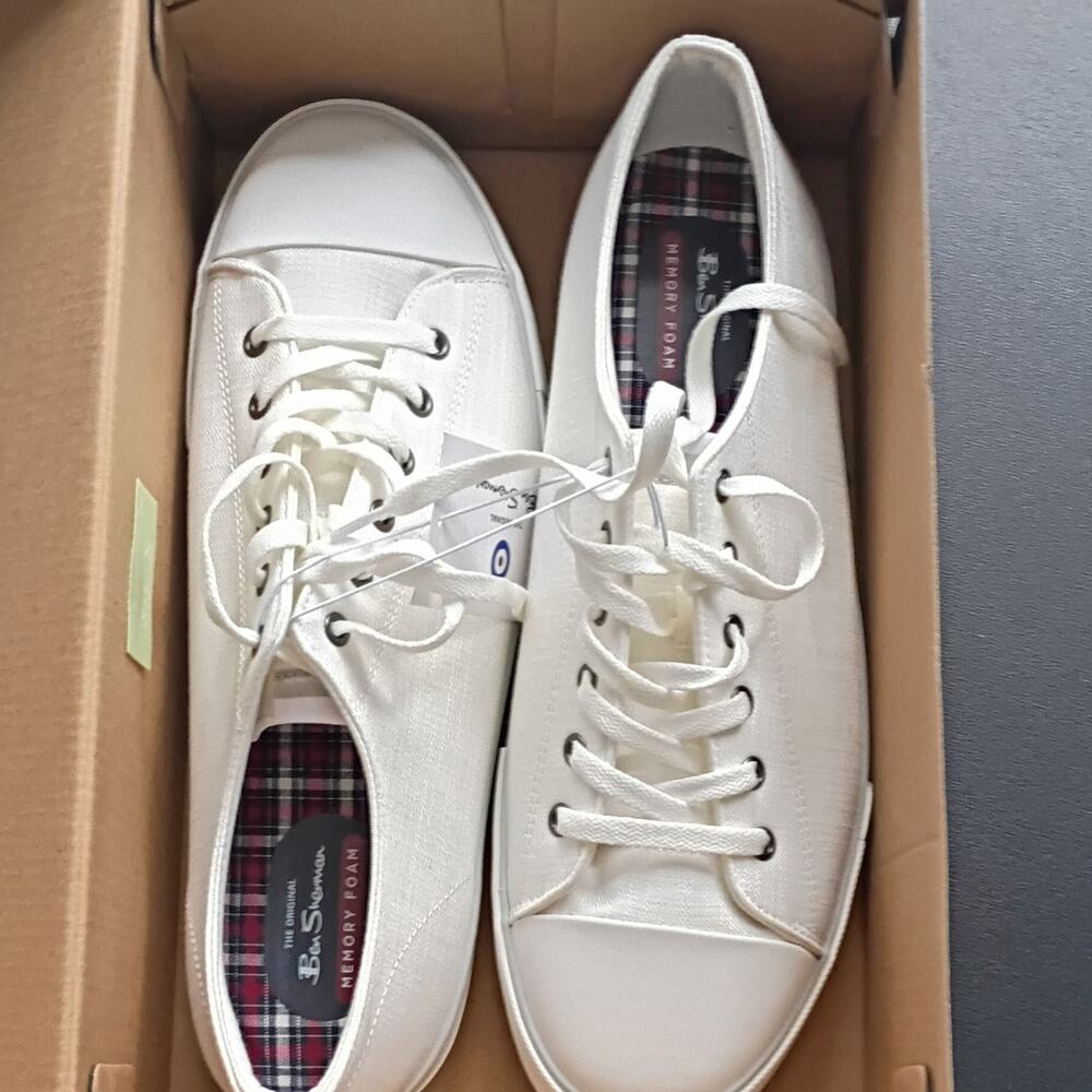 Ben Sherman White Canvas Lace-Up Sneakers Memory Foam Men's US 12